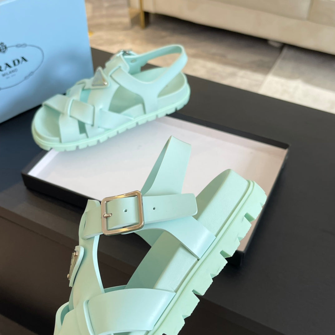 PRA CRISSCROSS RUBBER SANDALS MINT CALFSKIN