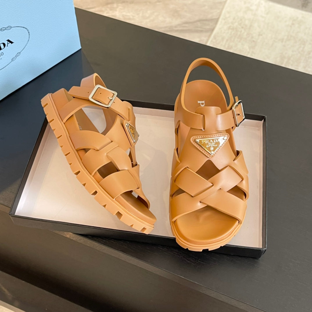 PRA CRISSCROSS RUBBER SANDALS BRONZE CALFSKIN