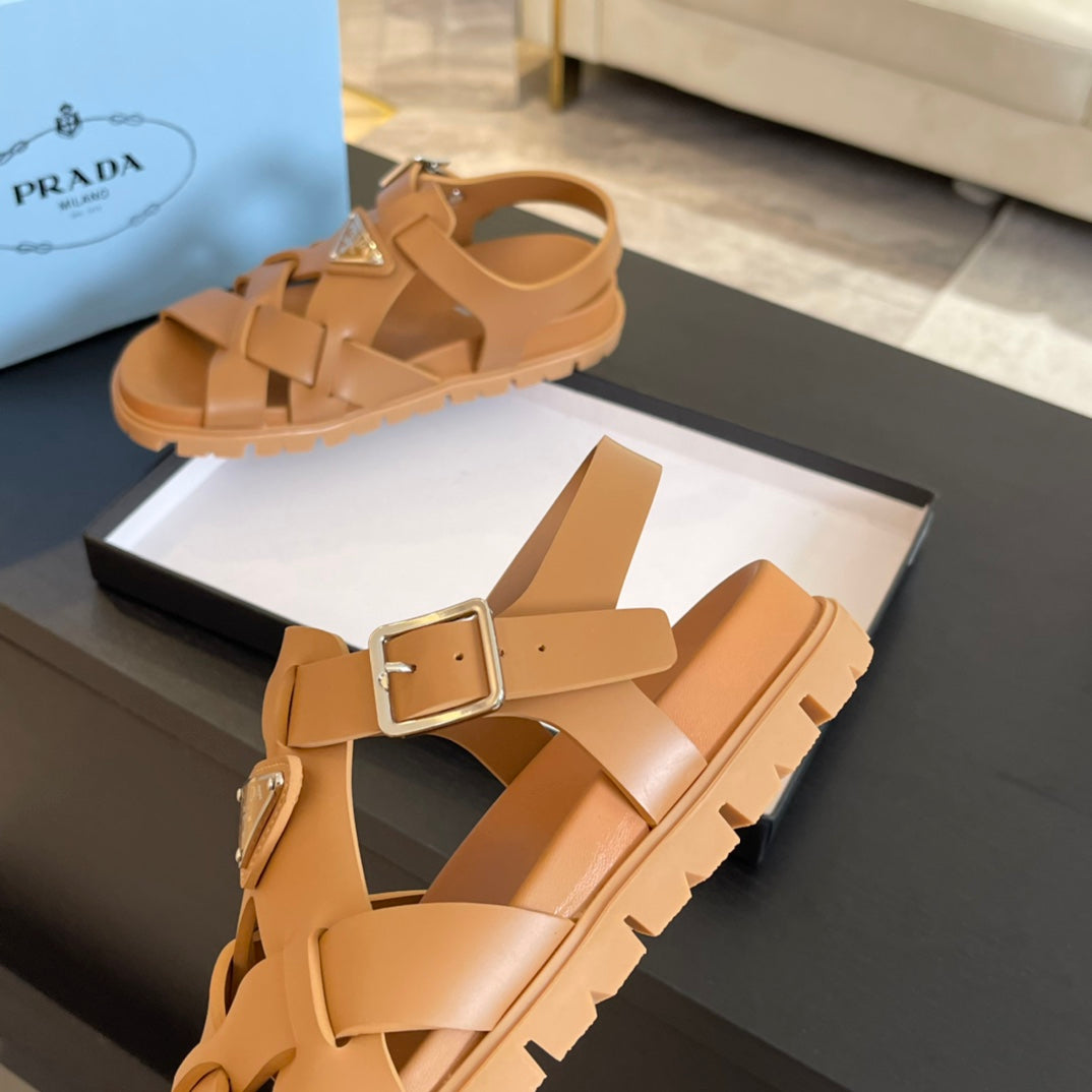 PRA CRISSCROSS RUBBER SANDALS BRONZE CALFSKIN