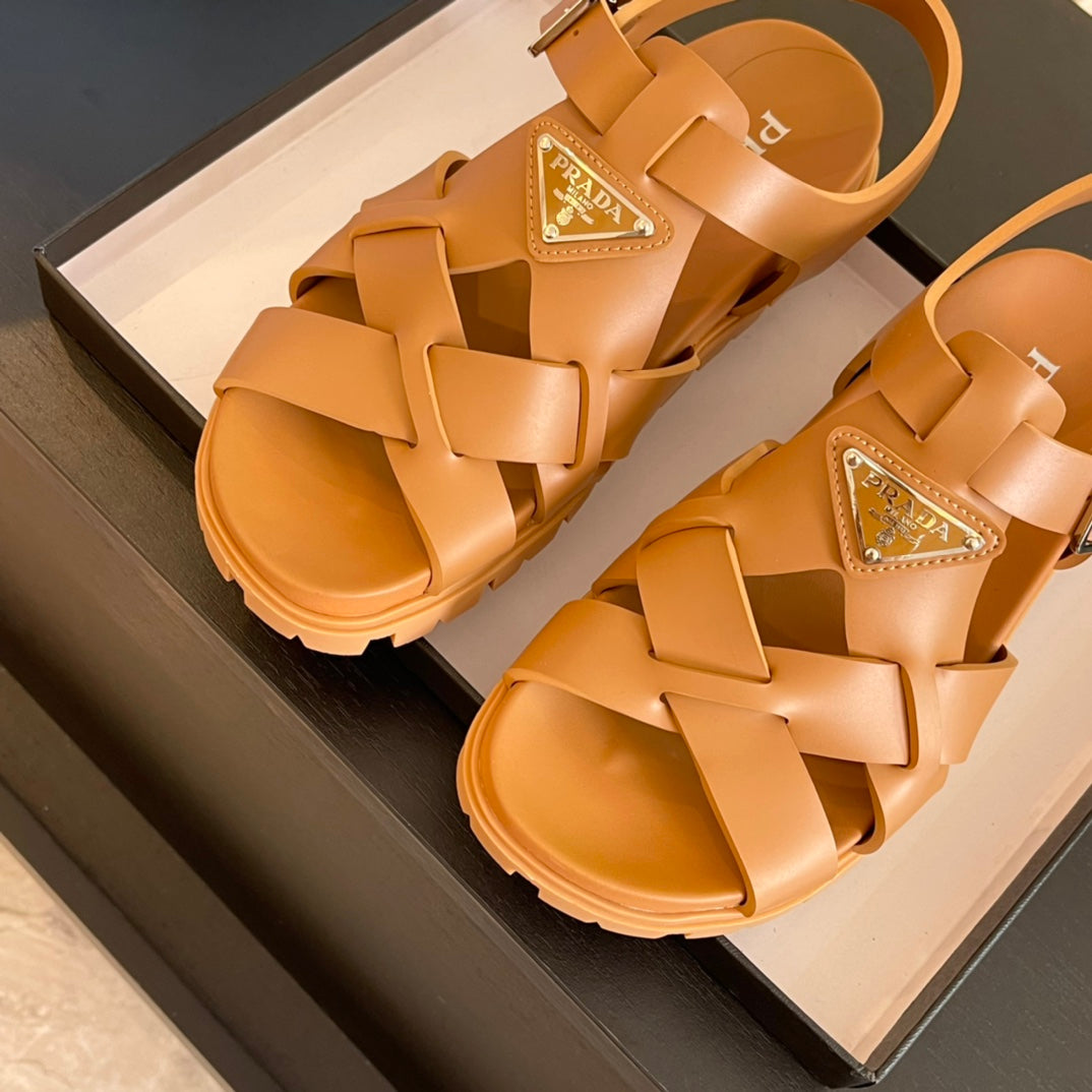 PRA CRISSCROSS RUBBER SANDALS BRONZE CALFSKIN