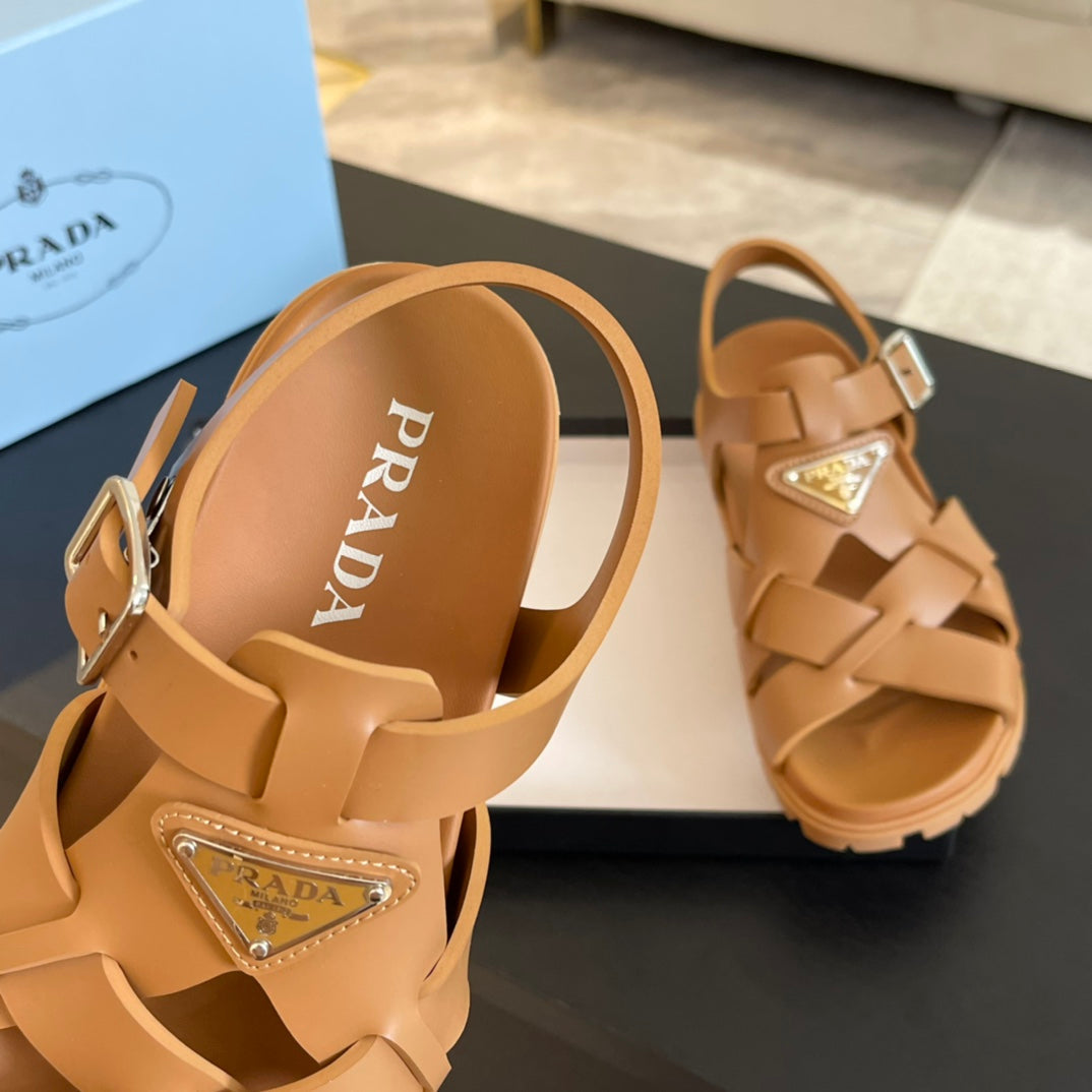 PRA CRISSCROSS RUBBER SANDALS BRONZE CALFSKIN