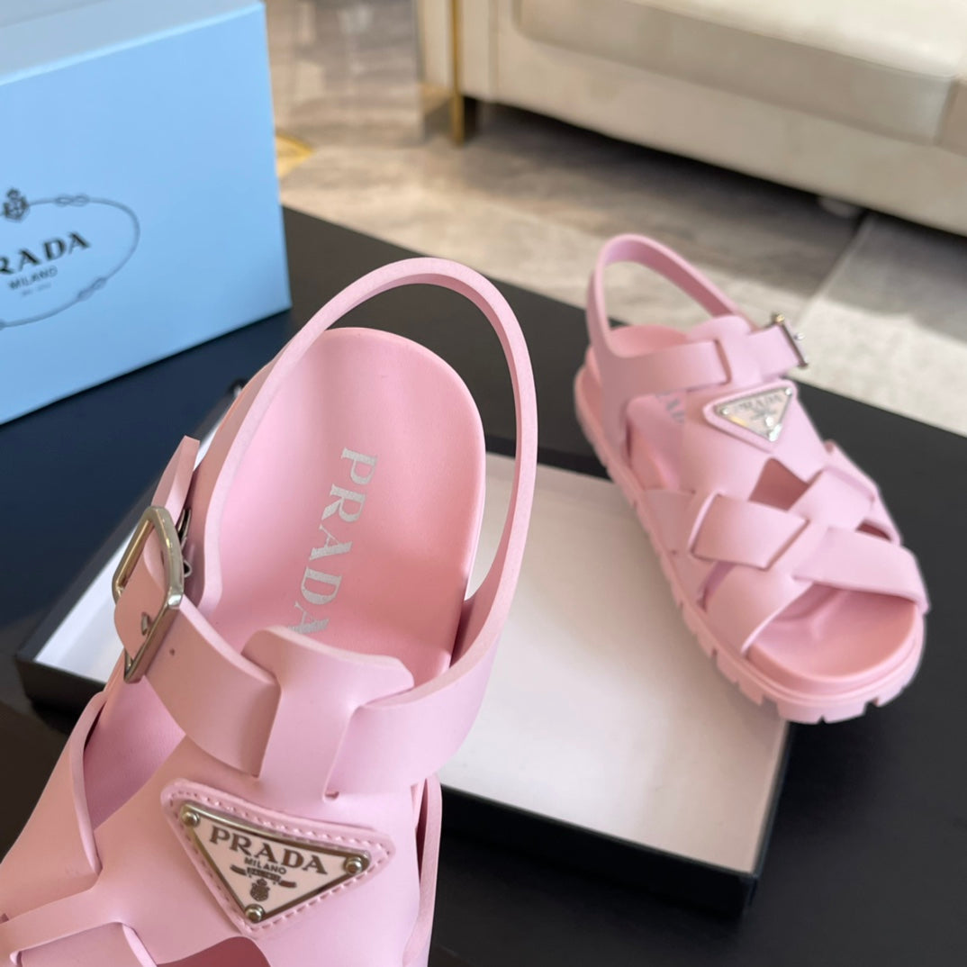 PRA CRISSCROSS RUBBER SANDALS LIGHT PINK CALFSKIN