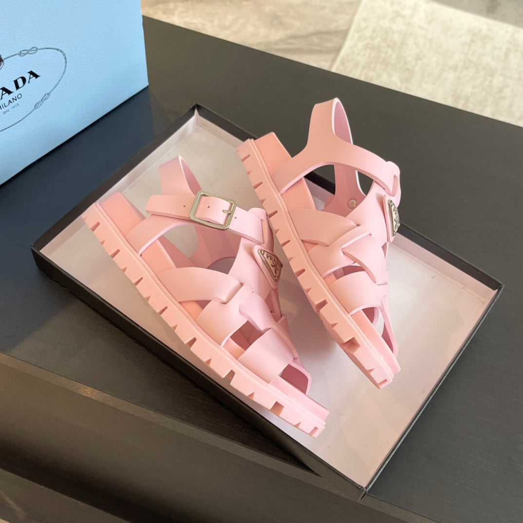 PRA CRISSCROSS RUBBER SANDALS LIGHT PINK CALFSKIN