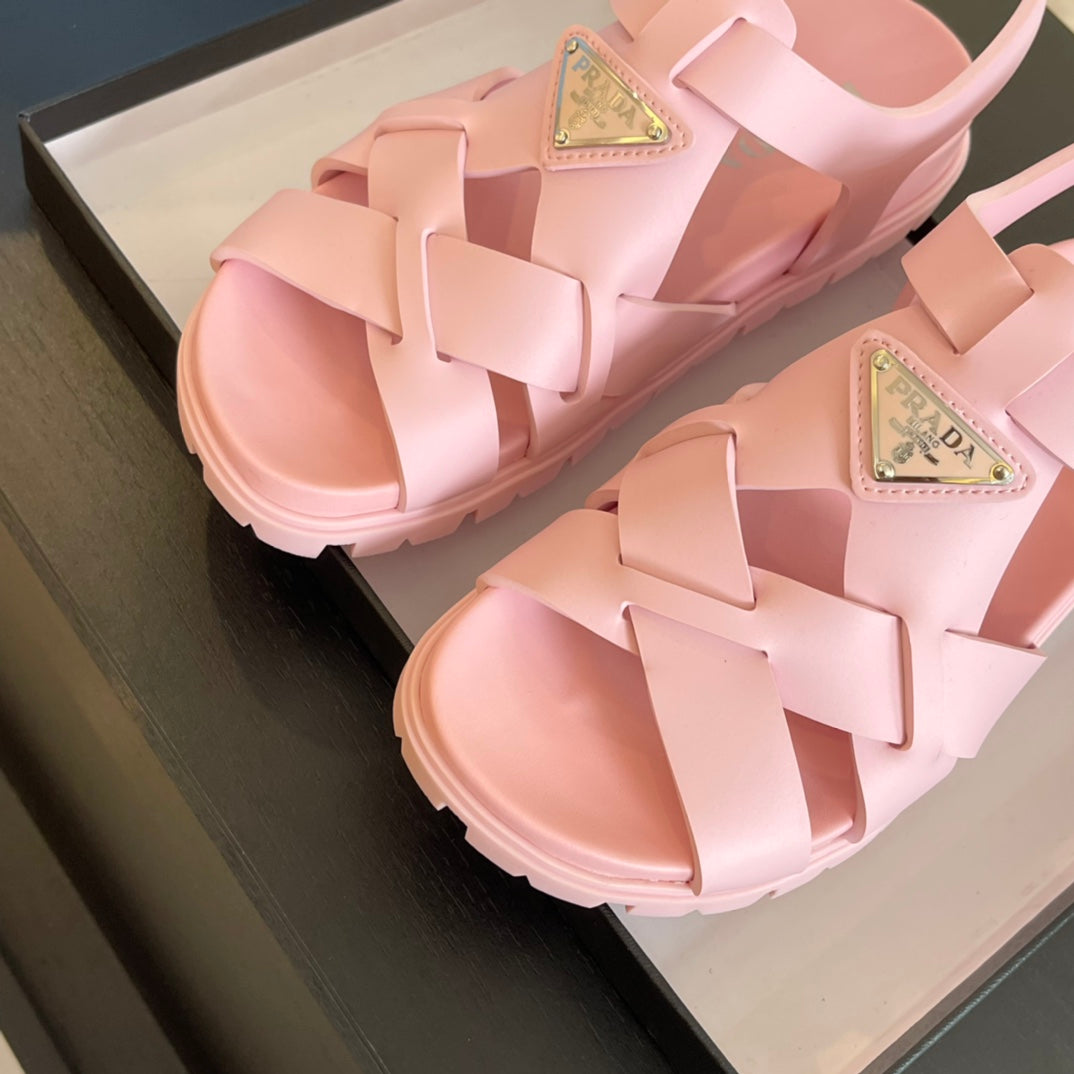 PRA CRISSCROSS RUBBER SANDALS LIGHT PINK CALFSKIN