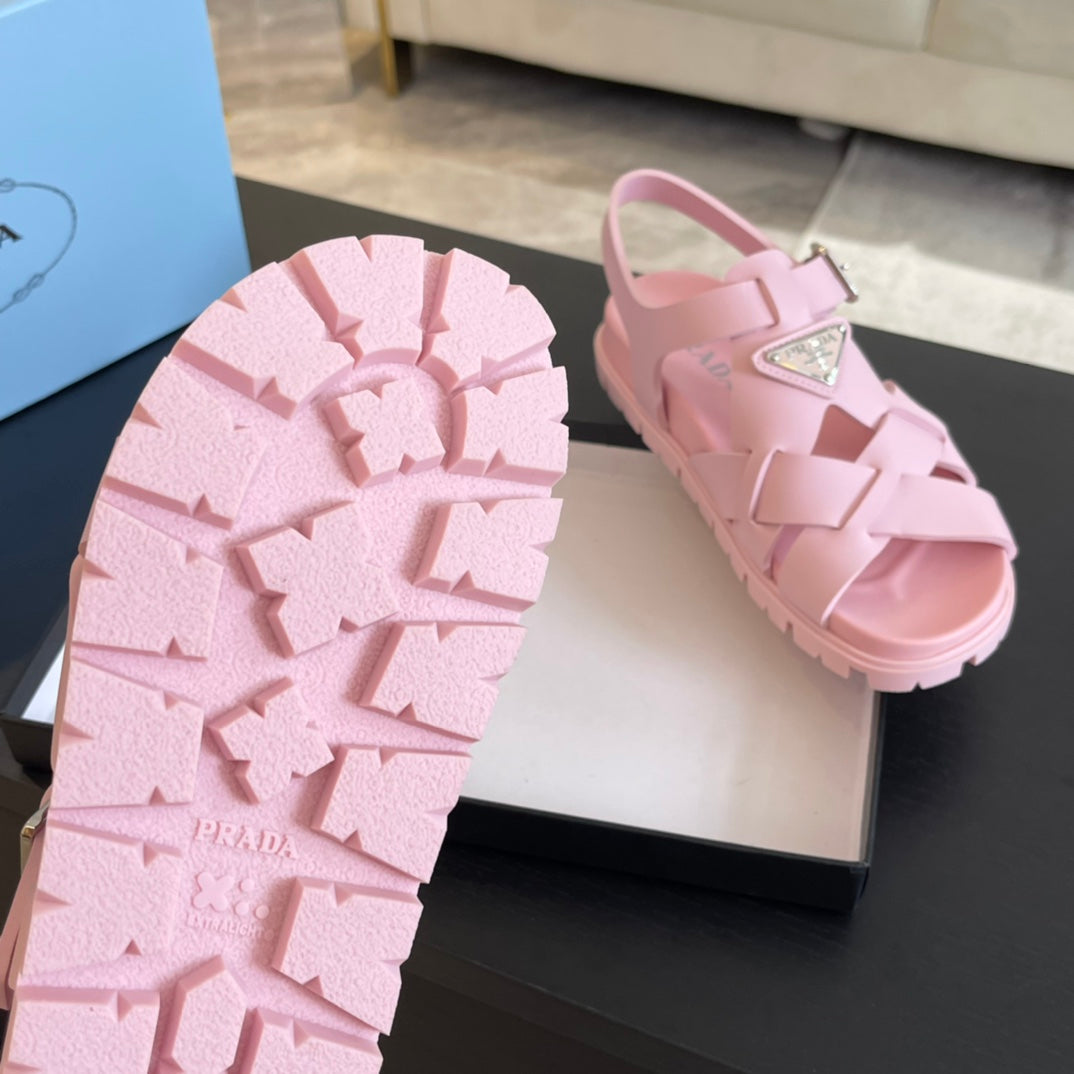 PRA CRISSCROSS RUBBER SANDALS LIGHT PINK CALFSKIN