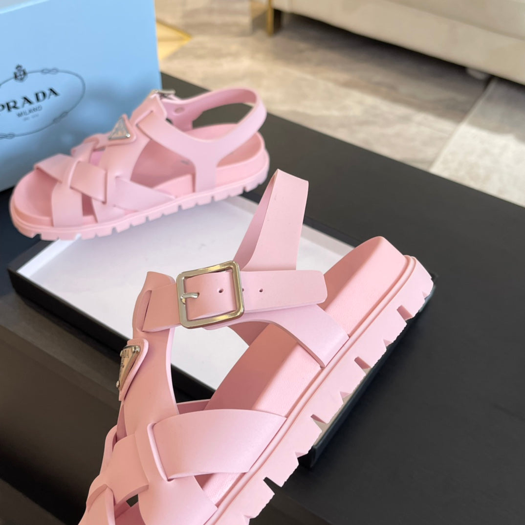 PRA CRISSCROSS RUBBER SANDALS LIGHT PINK CALFSKIN