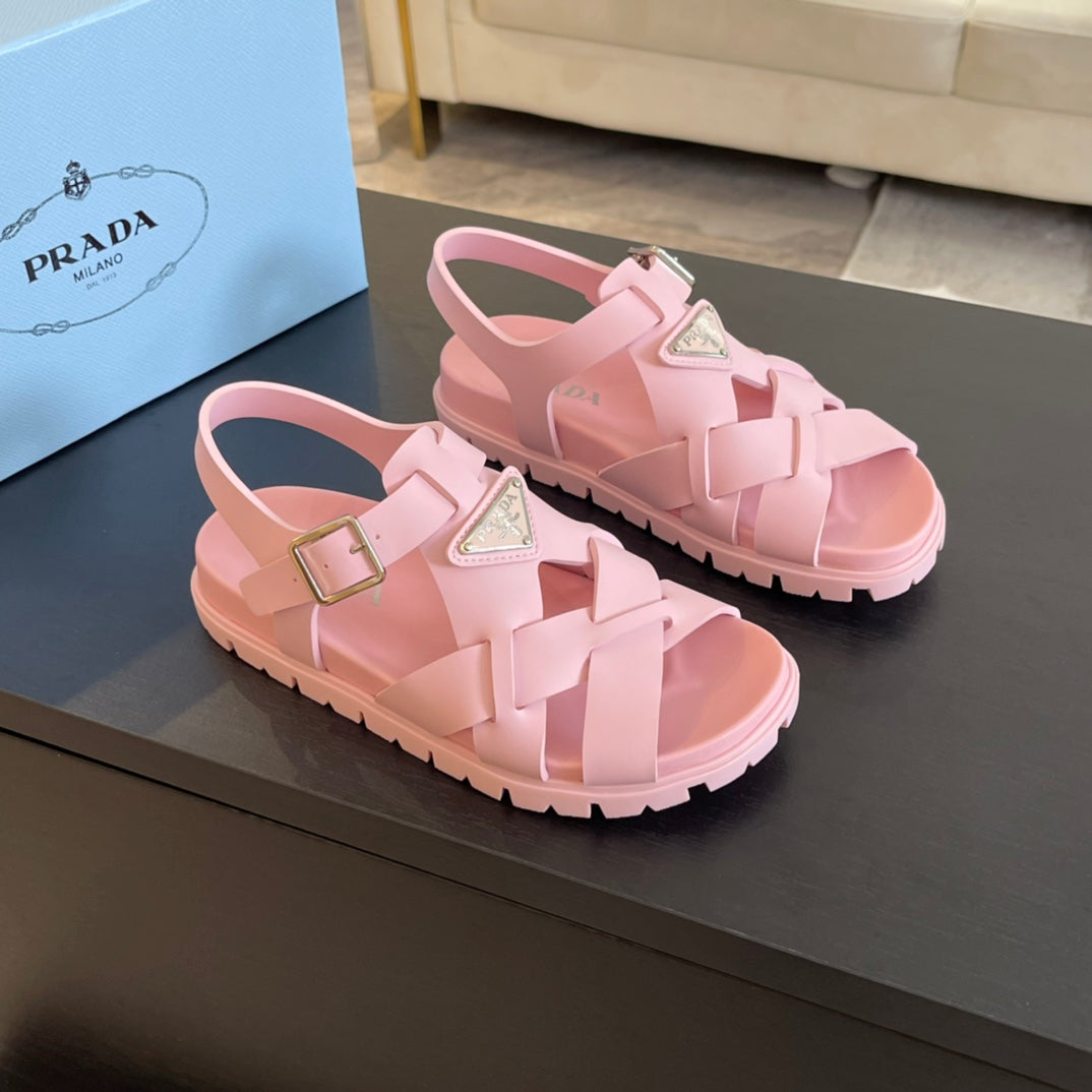 PRA CRISSCROSS RUBBER SANDALS LIGHT PINK CALFSKIN