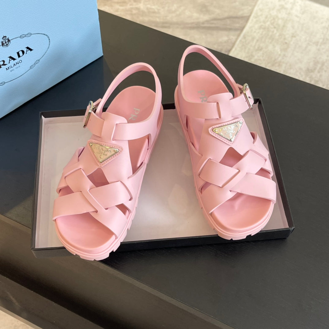 PRA CRISSCROSS RUBBER SANDALS LIGHT PINK CALFSKIN