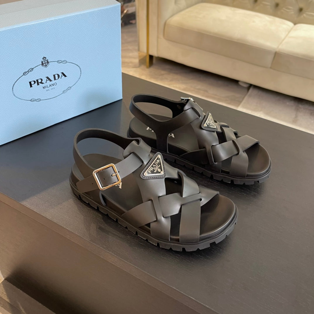 PRA CRISSCROSS RUBBER SANDALS BLACK CALFSKIN