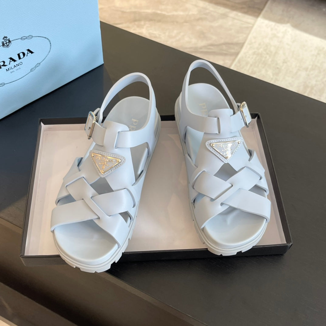 PRA CRISSCROSS RUBBER SANDALS WHITE CALFSKIN