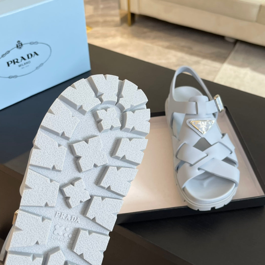 PRA CRISSCROSS RUBBER SANDALS WHITE CALFSKIN