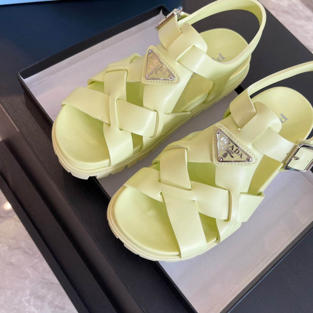 PRA CRISSCROSS RUBBER SANDALS LIME CALFSKIN