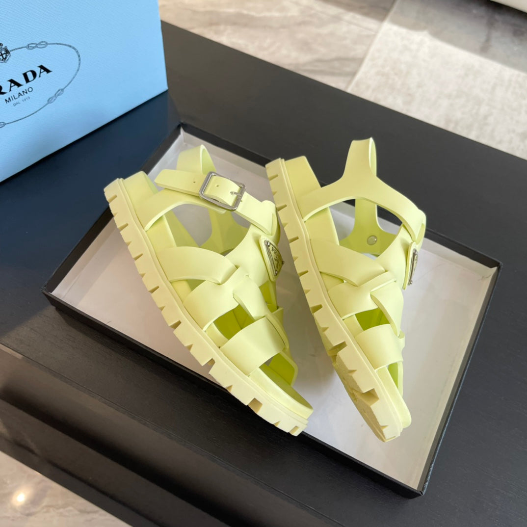 PRA CRISSCROSS RUBBER SANDALS LIME CALFSKIN