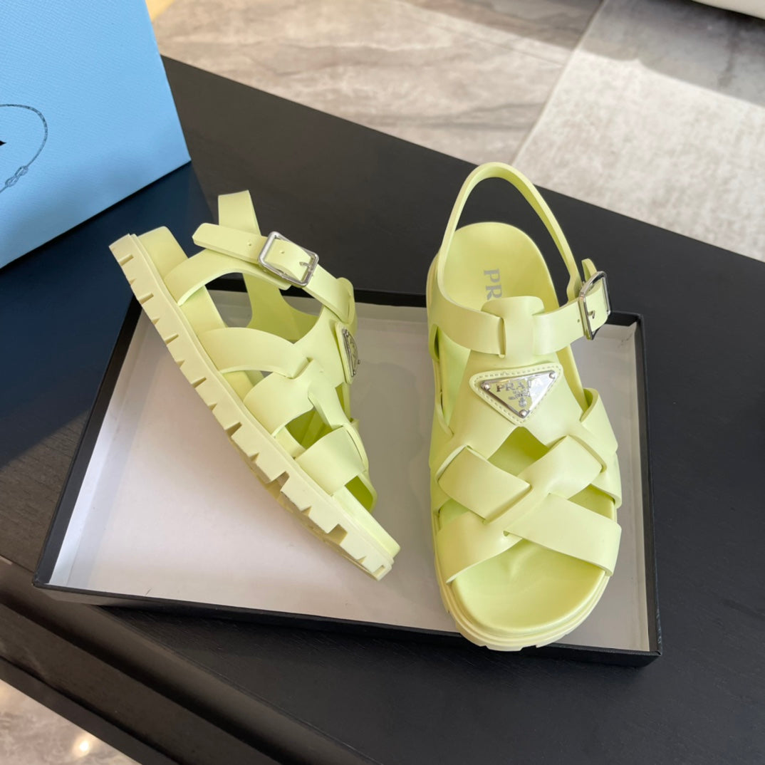 PRA CRISSCROSS RUBBER SANDALS LIME CALFSKIN