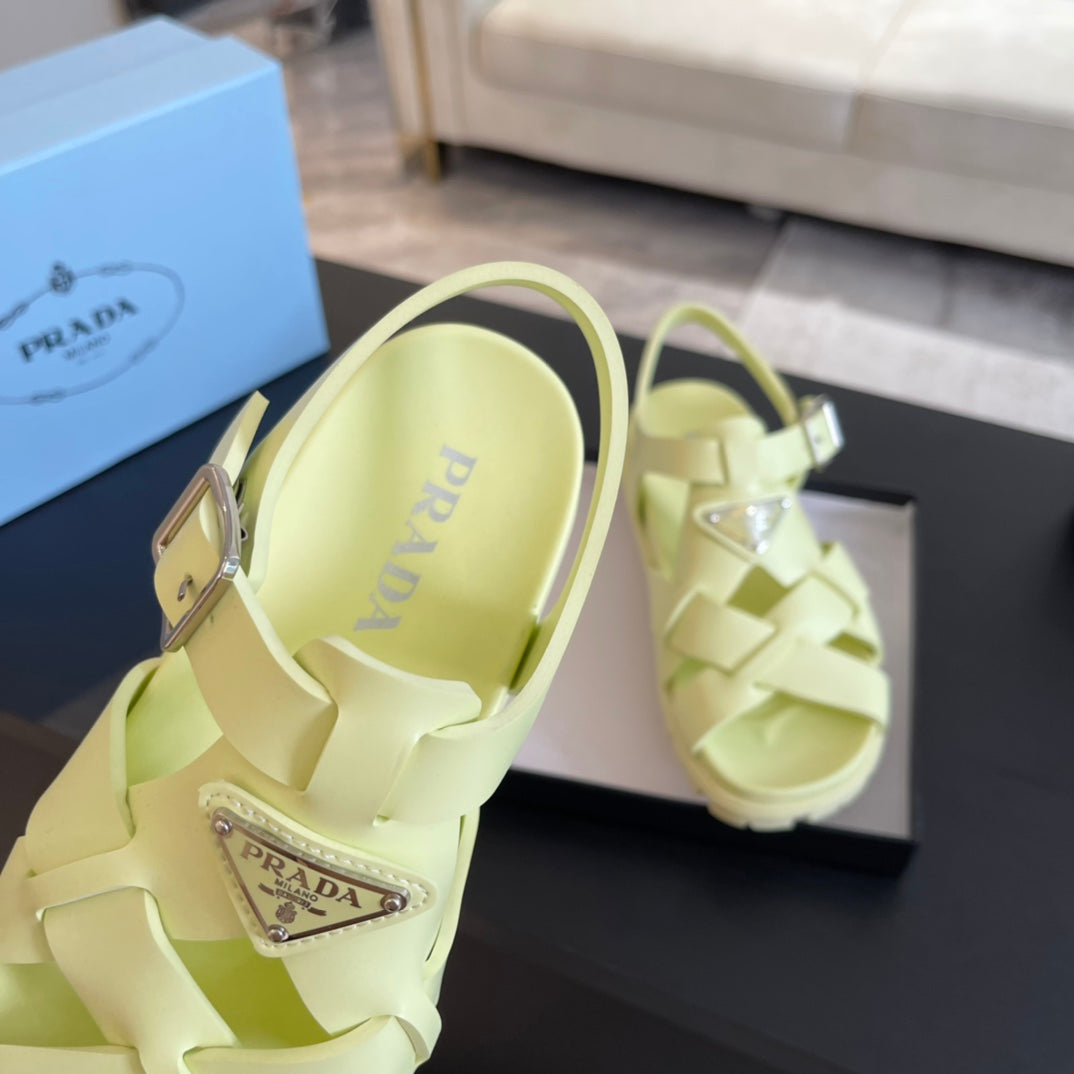 PRA CRISSCROSS RUBBER SANDALS LIME CALFSKIN