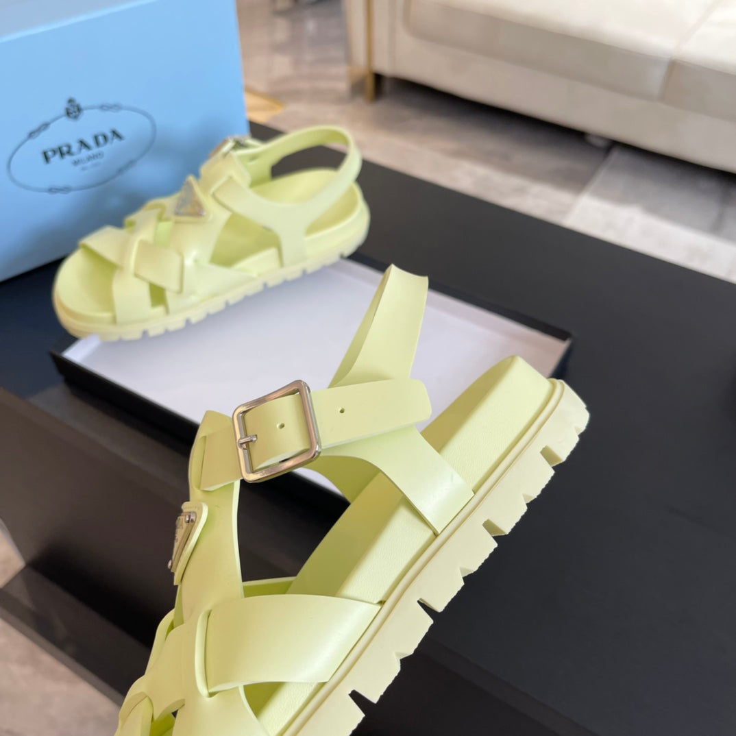 PRA CRISSCROSS RUBBER SANDALS LIME CALFSKIN