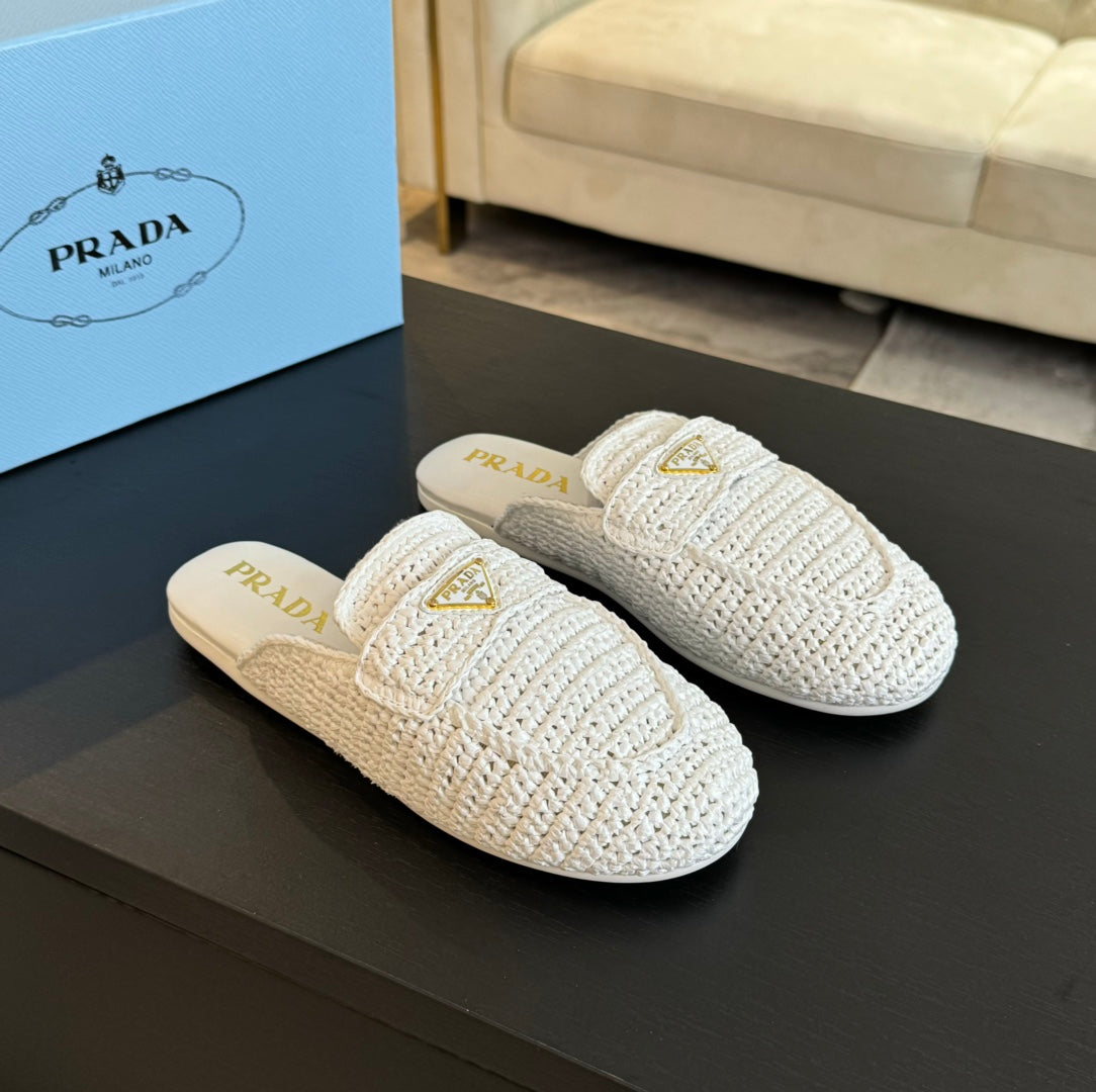 PRA CROCHET SPECIAL MULES WHITE LAMBSKIN