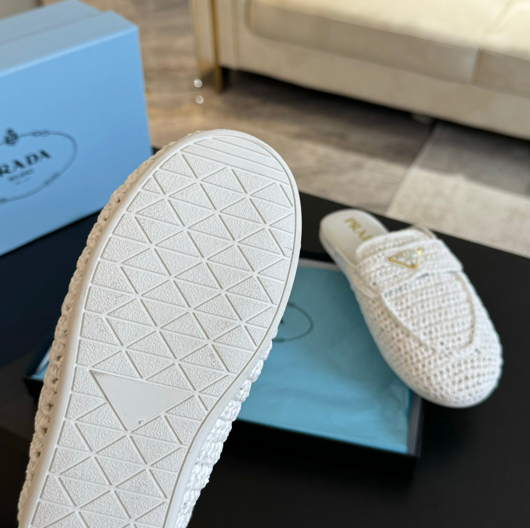 PRA CROCHET SPECIAL MULES WHITE LAMBSKIN