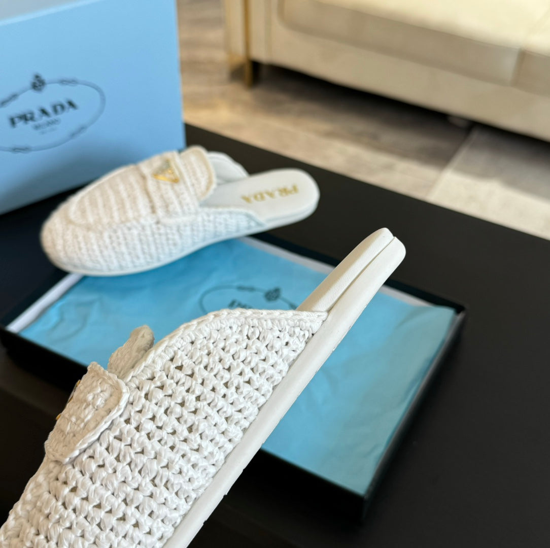 PRA CROCHET SPECIAL MULES WHITE LAMBSKIN