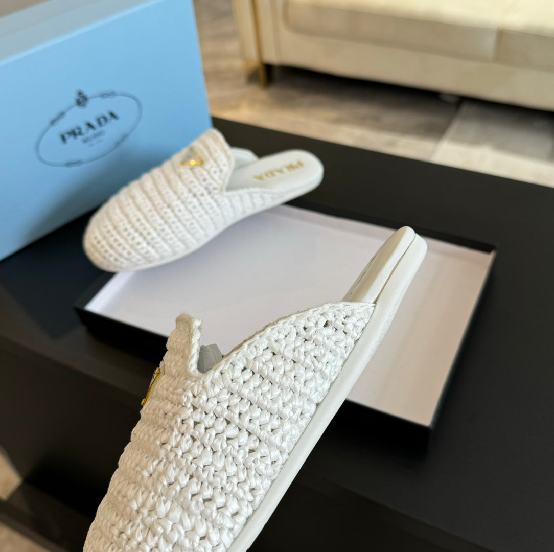 PRA CROCHET MULES WHITE LAMBSKIN