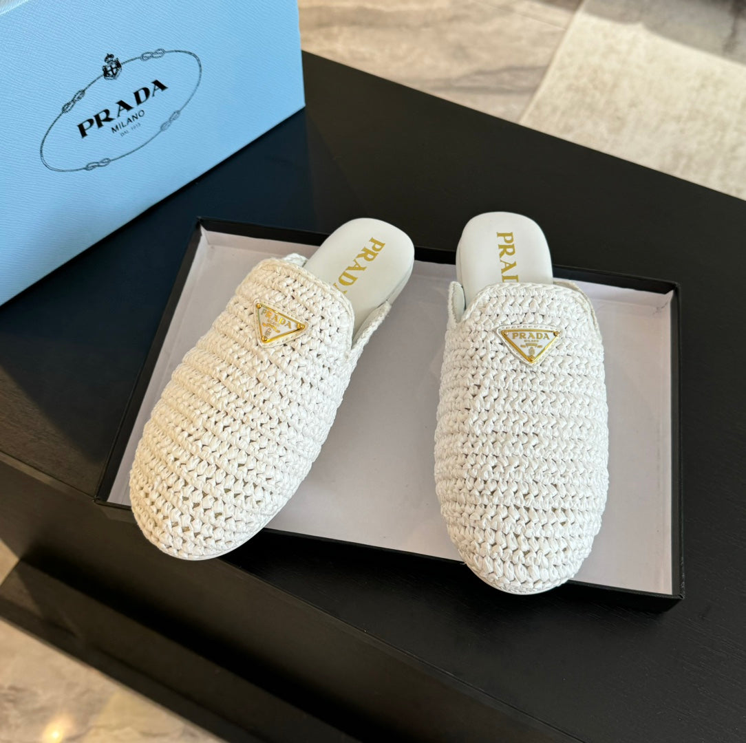 PRA CROCHET MULES WHITE LAMBSKIN