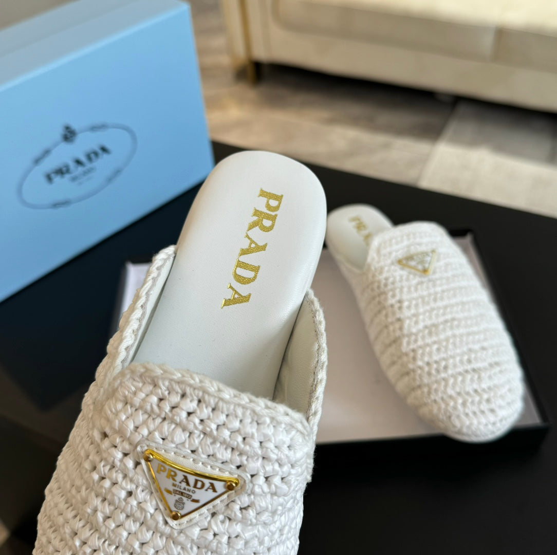 PRA CROCHET MULES WHITE LAMBSKIN