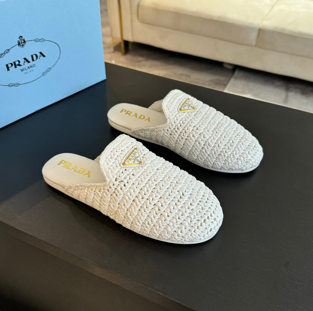 PRA CROCHET MULES WHITE LAMBSKIN