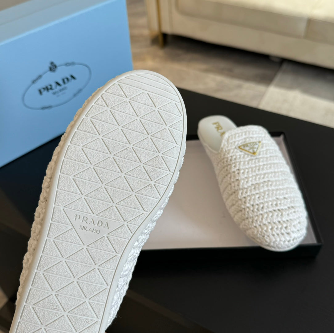 PRA CROCHET MULES WHITE LAMBSKIN