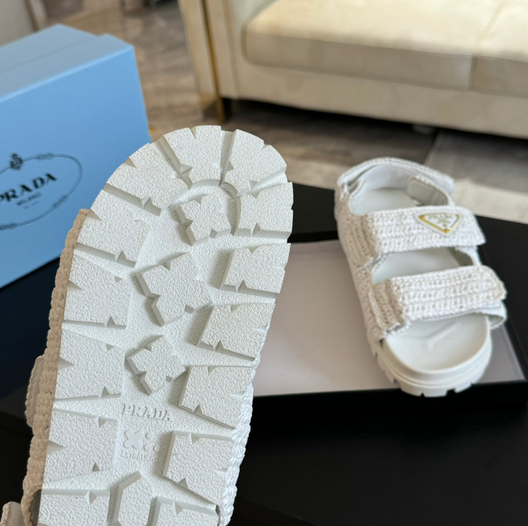 PRA CROCHET SANDALS WHITE CALFSKIN