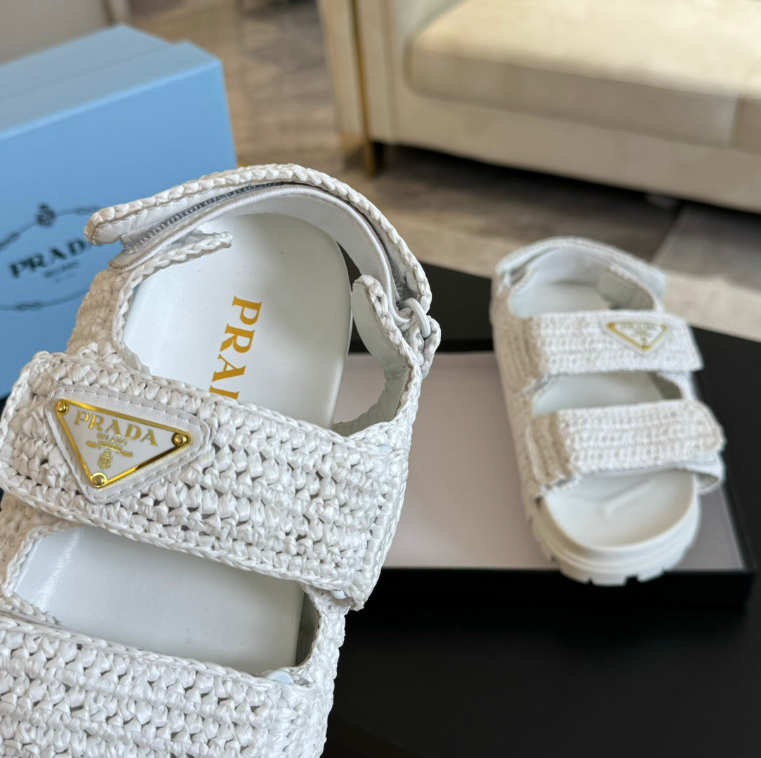 PRA CROCHET SANDALS WHITE CALFSKIN