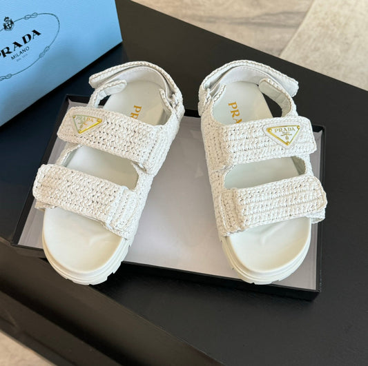 PRA CROCHET SANDALS WHITE CALFSKIN