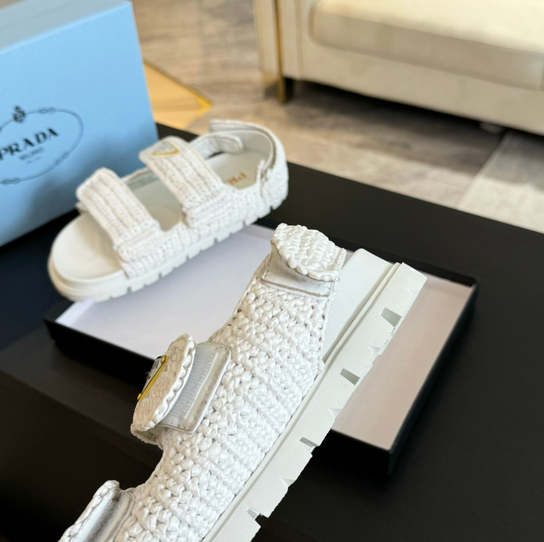 PRA CROCHET SANDALS WHITE CALFSKIN