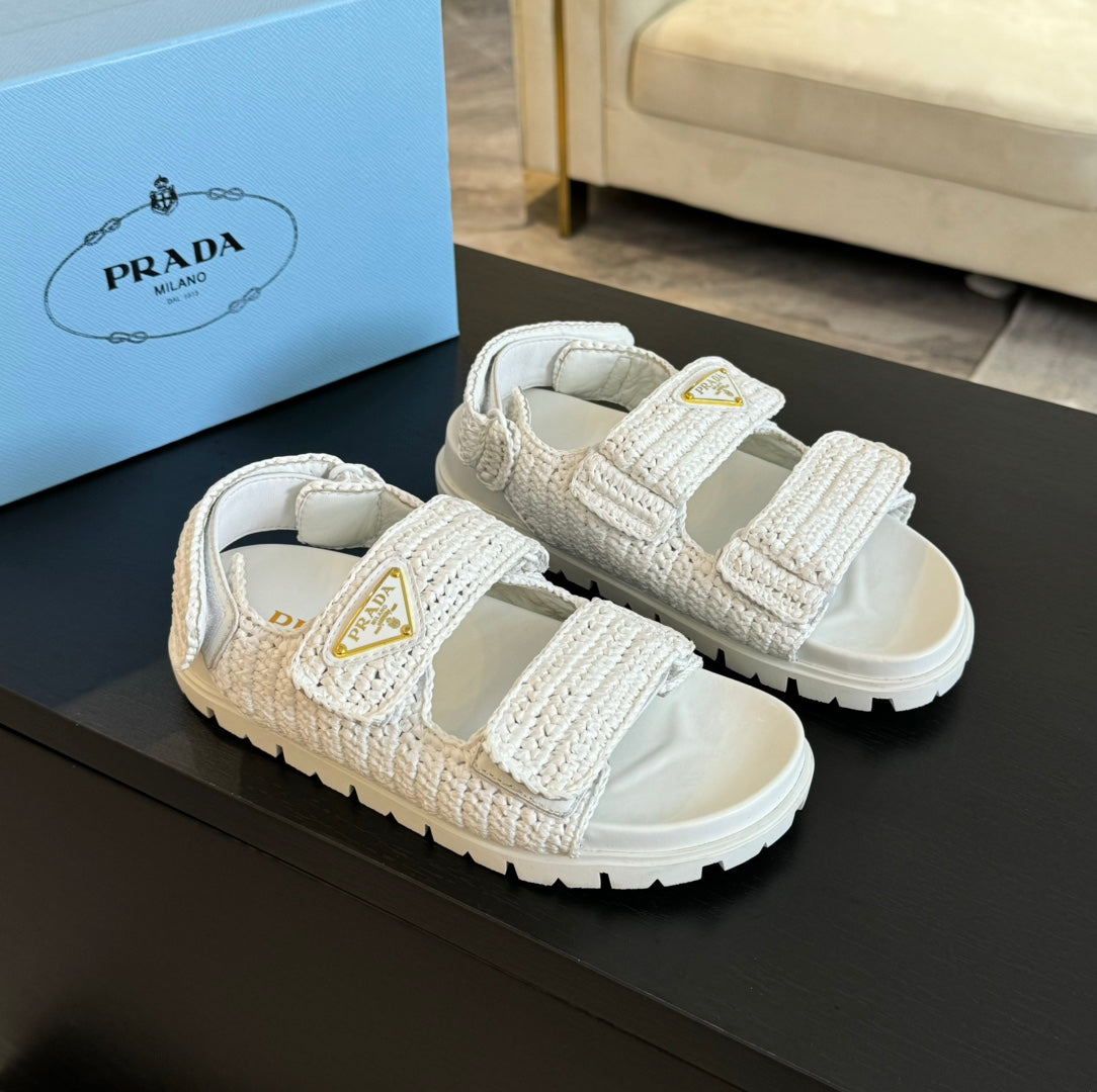 PRA CROCHET SANDALS WHITE CALFSKIN