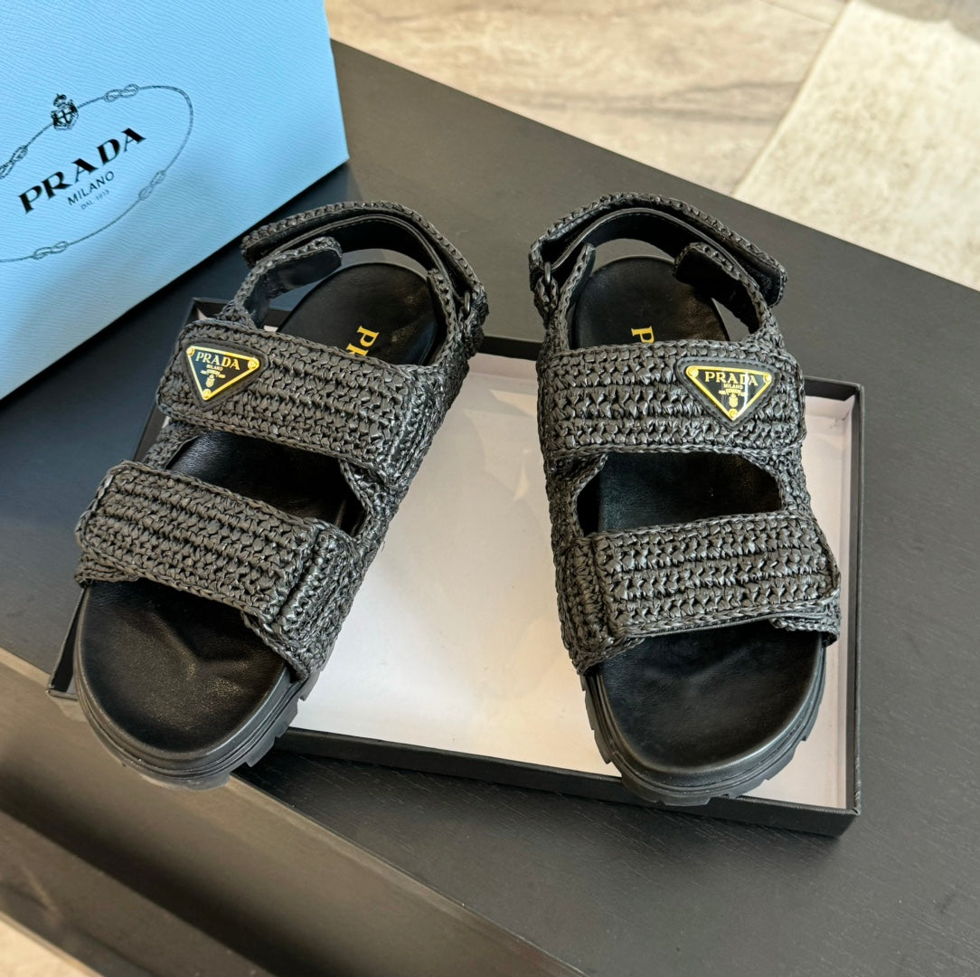 PRA CROCHET SANDALS BLACK CALFSKIN