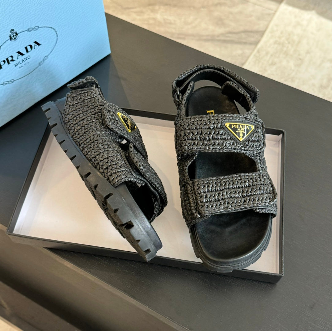 PRA CROCHET SANDALS BLACK CALFSKIN