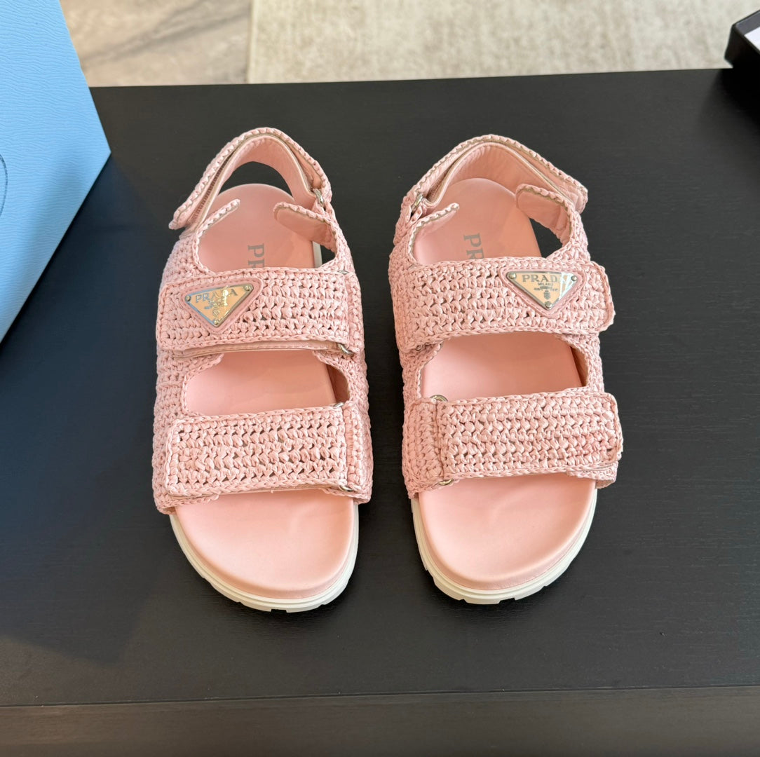 PRA CROCHET SANDALS LIGHT PINK CALFSKIN