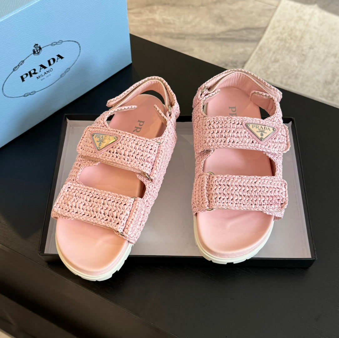 PRA CROCHET SANDALS LIGHT PINK CALFSKIN