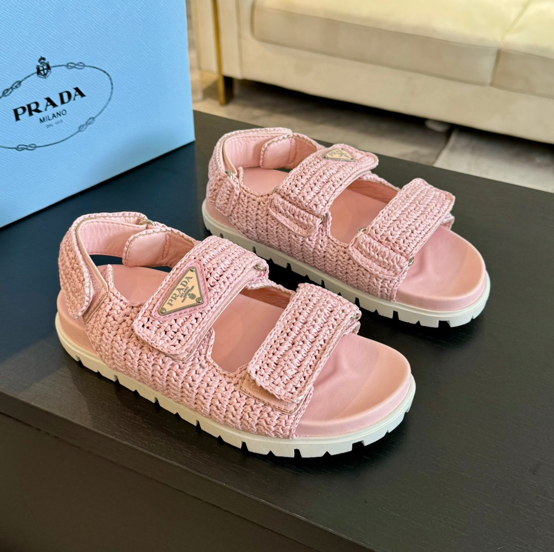 PRA CROCHET SANDALS LIGHT PINK CALFSKIN