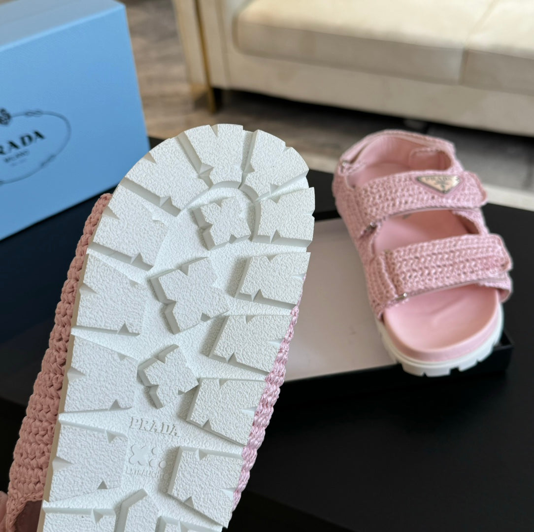 PRA CROCHET SANDALS LIGHT PINK CALFSKIN