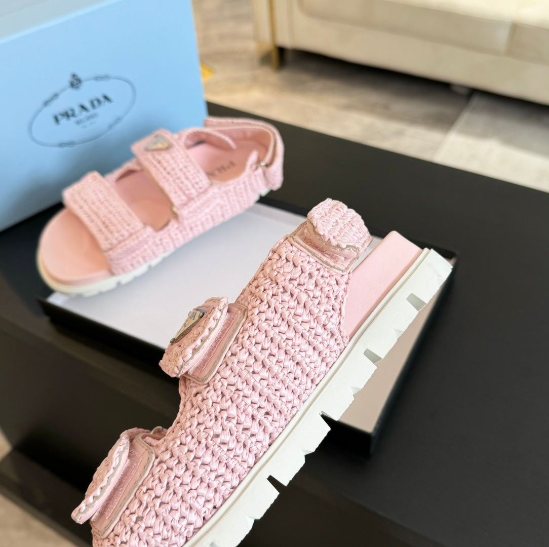 PRA CROCHET SANDALS LIGHT PINK CALFSKIN