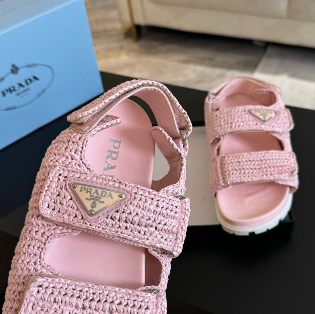 PRA CROCHET SANDALS LIGHT PINK CALFSKIN