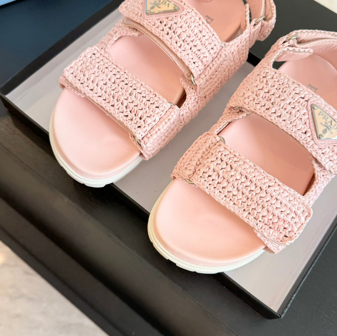 PRA CROCHET SANDALS LIGHT PINK CALFSKIN