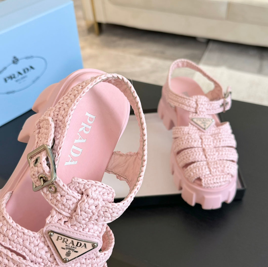 PRA MONOLITH CROCHET CAGE SANDALS LIGHT PINK LAMBSKIN