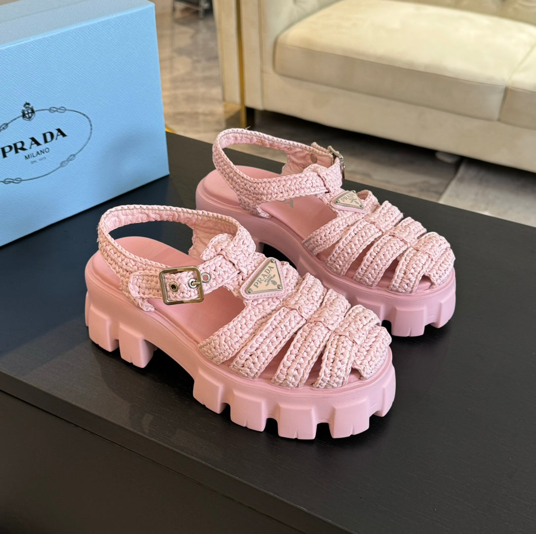 PRA MONOLITH CROCHET CAGE SANDALS LIGHT PINK LAMBSKIN