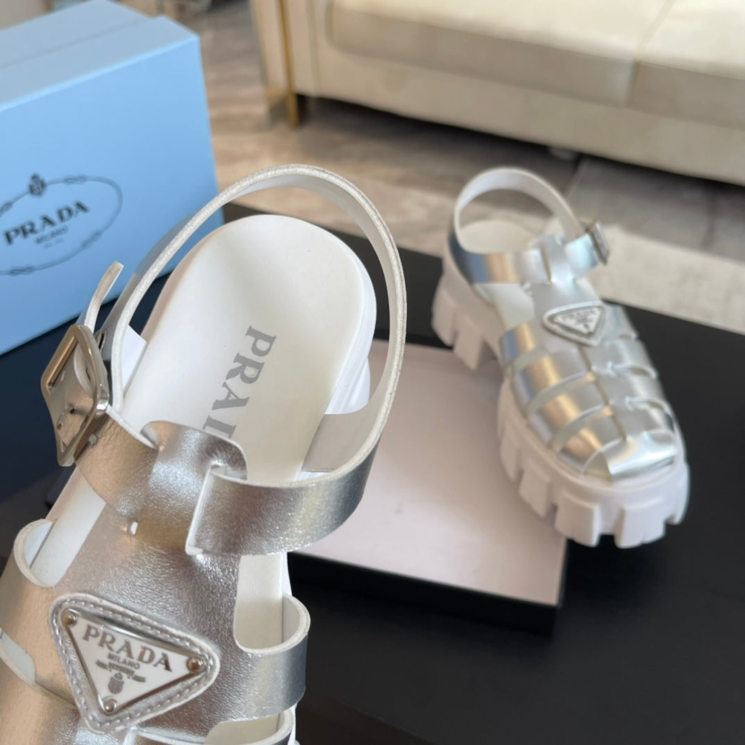 PRA RUBBER MONOLITH SANDALS SILVER CALFSKIN