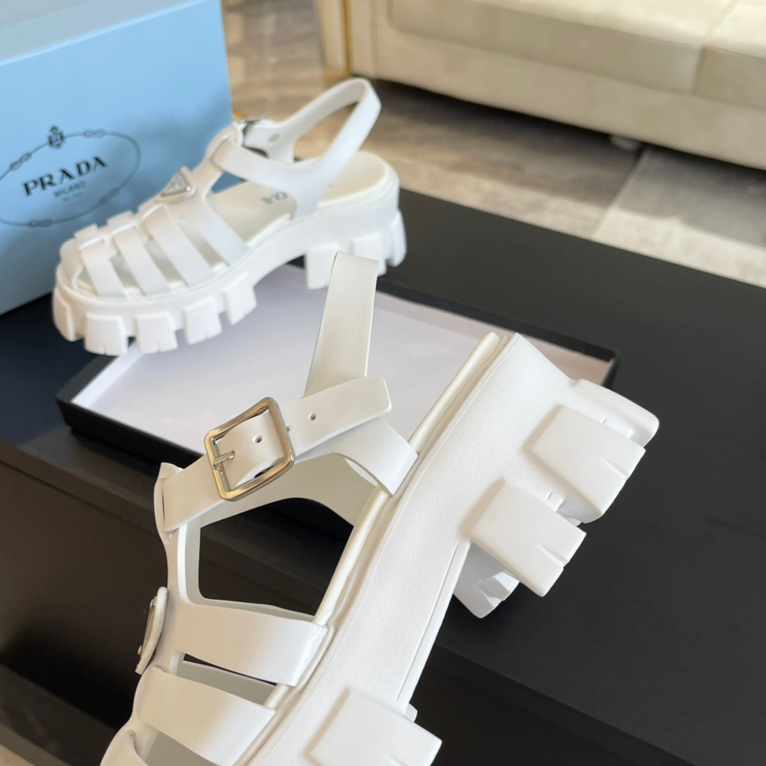 PRA RUBBER MONOLITH SANDALS WHITE CALFSKIN