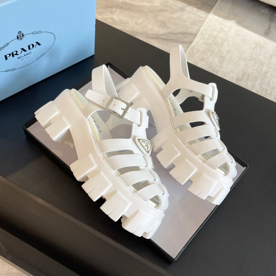 PRA RUBBER MONOLITH SANDALS WHITE CALFSKIN