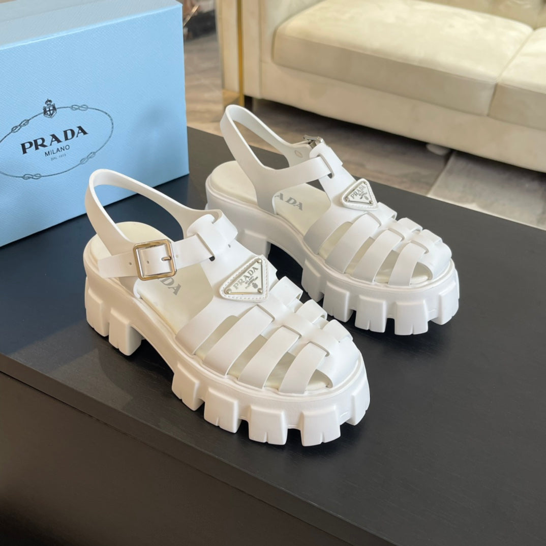 PRA RUBBER MONOLITH SANDALS WHITE CALFSKIN