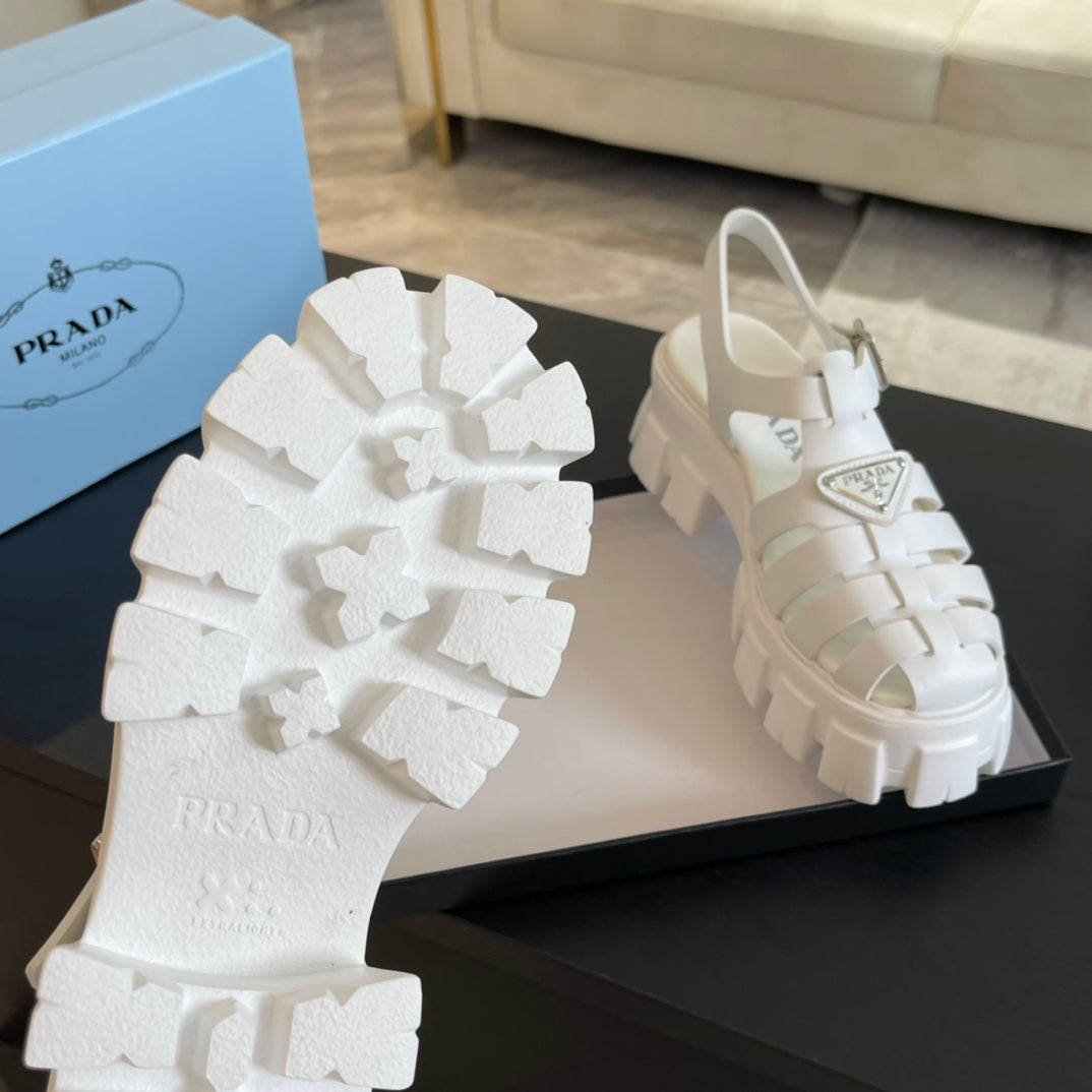 PRA RUBBER MONOLITH SANDALS WHITE CALFSKIN