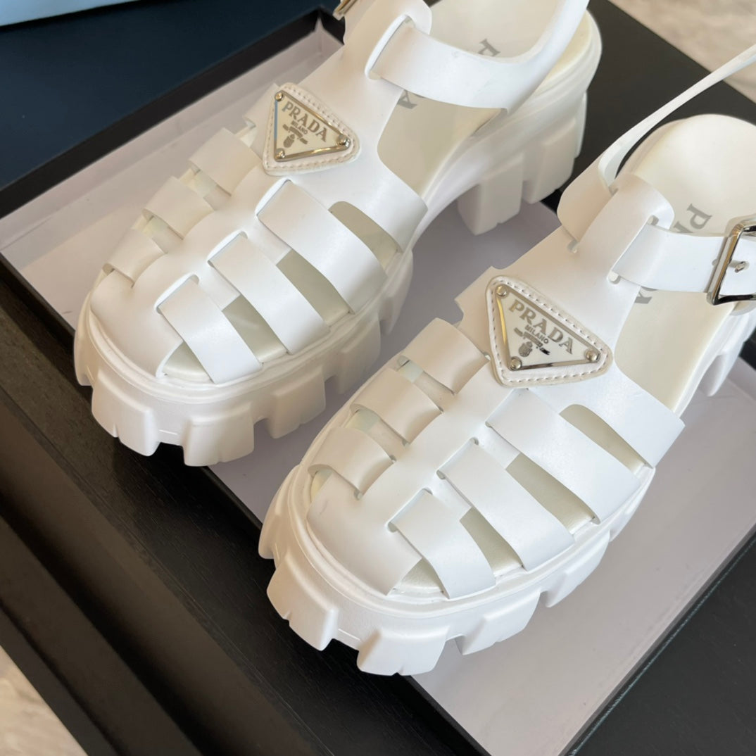 PRA RUBBER MONOLITH SANDALS WHITE CALFSKIN